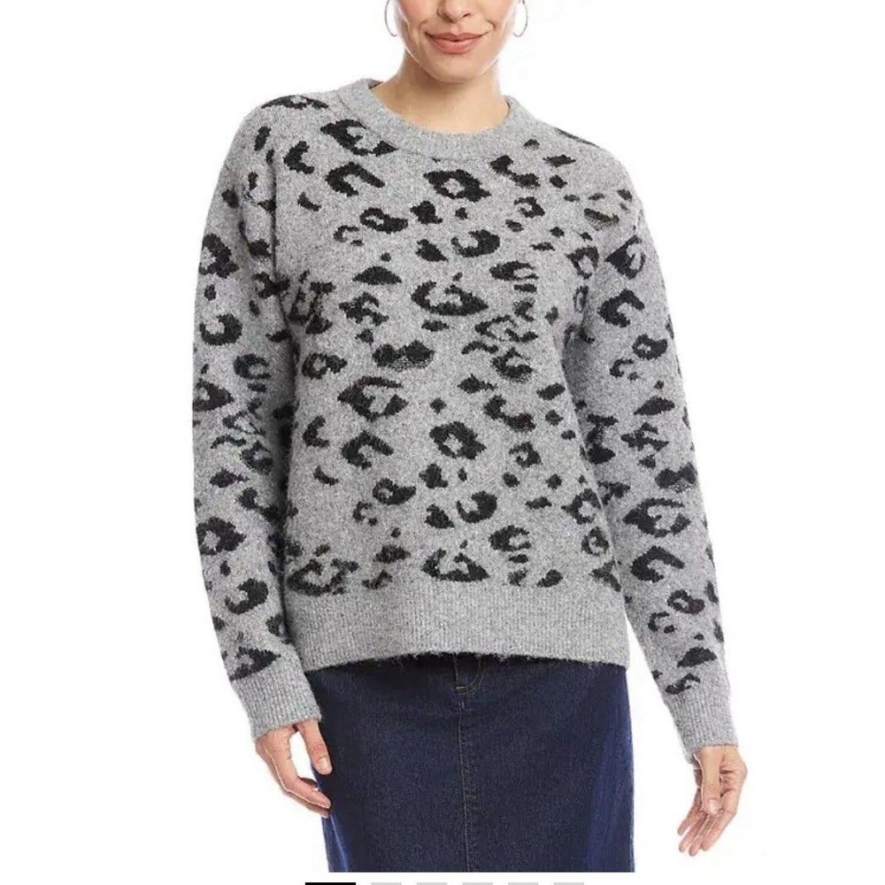 Karen Kane Metallic Animal Print Crew Beck Sweater size XL